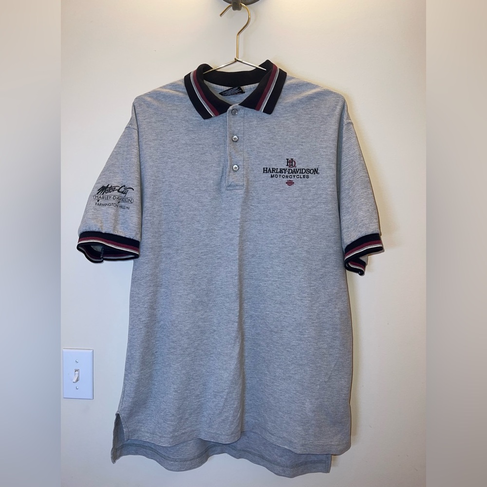 Harley Davidson Moto City Farmington Hills MI Polo Shirt Men’s Large Waffle Knit